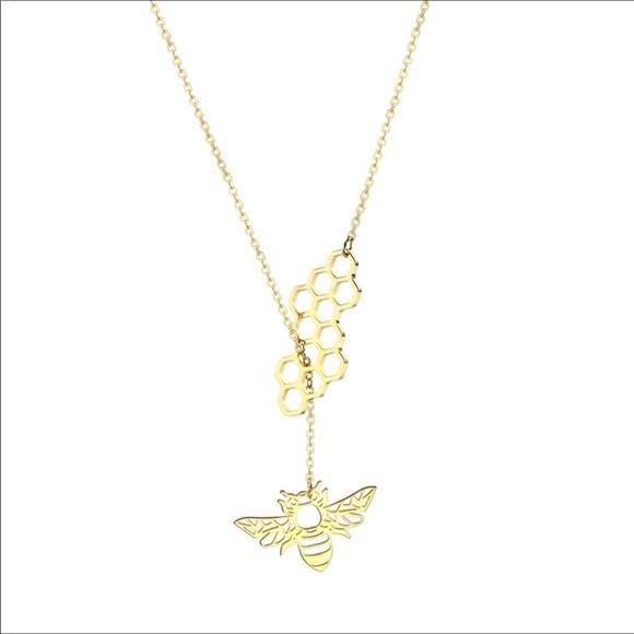 18k gold plated adjustable bee, honey comb pendant necklace - Picture 3 of 6